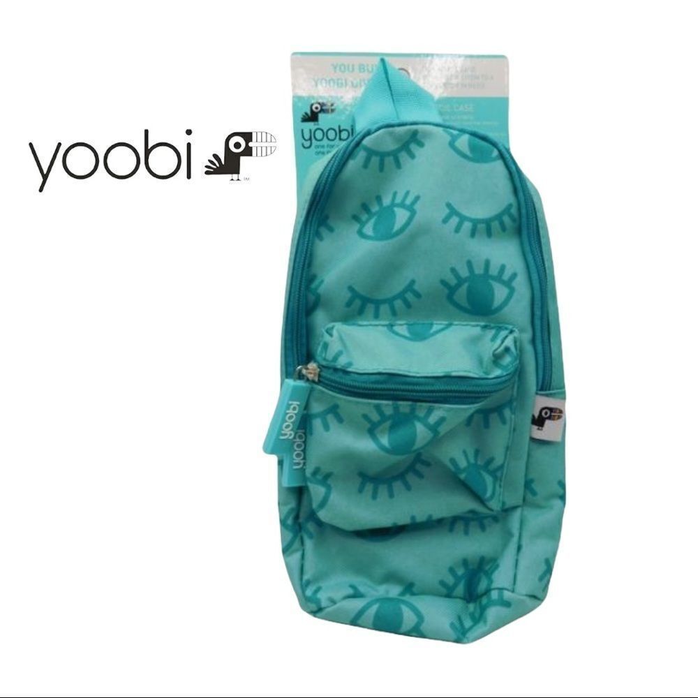 NWT Yoobi Green "Eye" Pencil Case Backpack Bag Zippers
